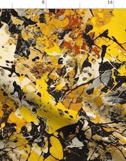 Yellow Drip Paint Splatter Technique Fabric
