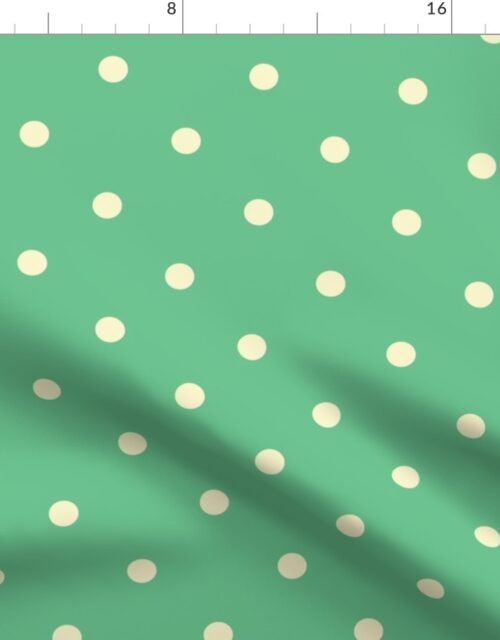 Yellow Gold Polka Dots on Vintage Christmas Green Fabric