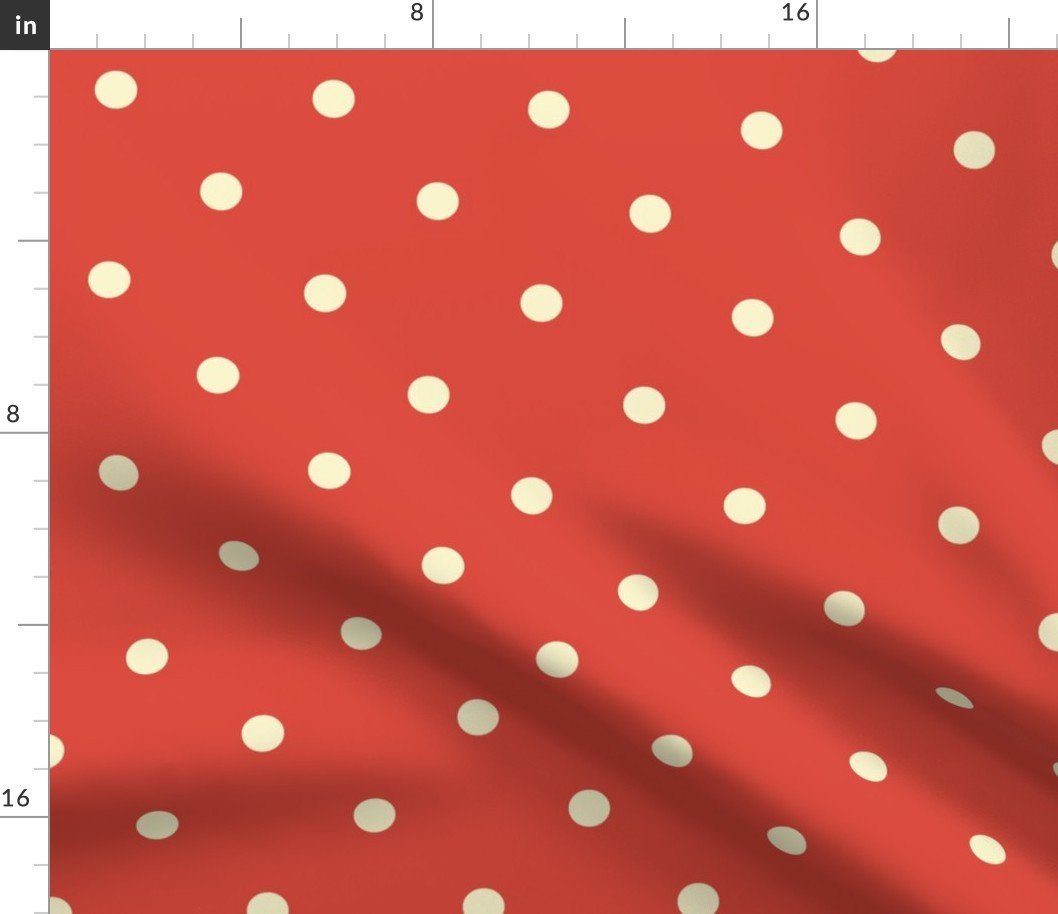 Yellow Gold Polka Dots on Vintage Christmas Red Vermillion Fabric Yellow Gold Polka Dots on Vintage Christmas Red Vermillion Fabric