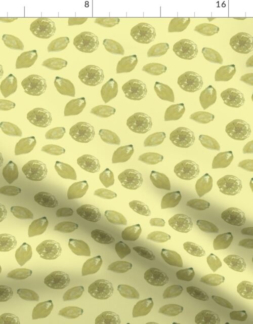 Yellow Lemon Fruits Sliced and Whole Lemons on Yellow Hand-Painted Watercolor Fabric
