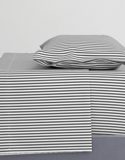 Black and White Mattress Ticking 1/4 inch Wide Bedding Stripes Sheet Set