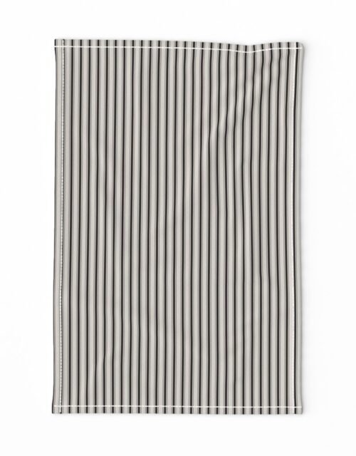 Micro Coal Black Antique Vintage Mattress Ticking Stripe on Cream Tea Towel