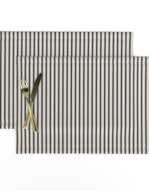 Micro Coal Black Antique Vintage Mattress Ticking Stripe on Cream Placemats