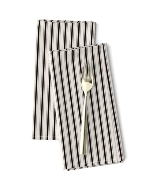 Micro Coal Black Antique Vintage Mattress Ticking Stripe on Cream Dinner Napkins