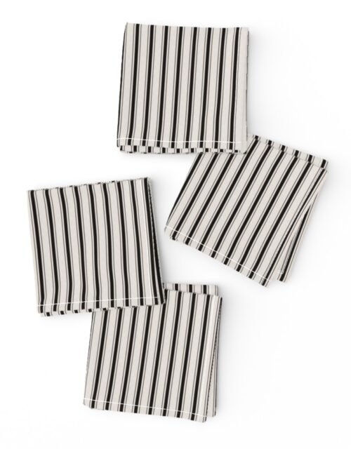 Micro Coal Black Antique Vintage Mattress Ticking Stripe on Cream Cocktail Napkins
