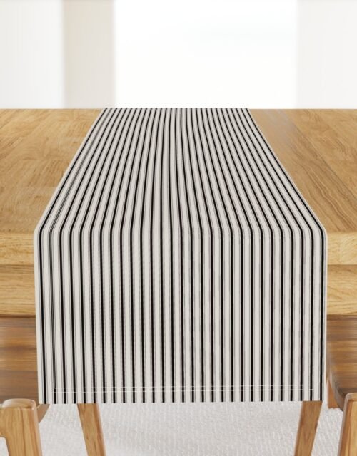 Micro Coal Black Antique Vintage Mattress Ticking Stripe on Cream Table Runner