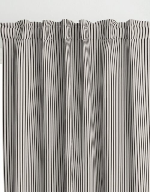 Micro Coal Black Antique Vintage Mattress Ticking Stripe on Cream Curtains