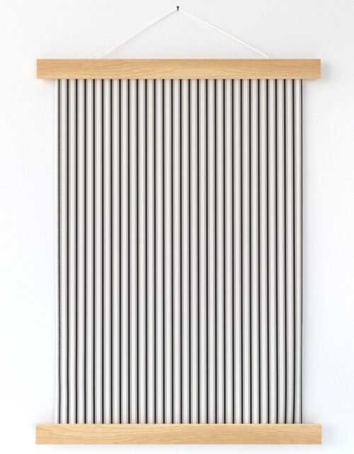 Micro Coal Black Antique Vintage Mattress Ticking Stripe on Cream Wall Hanging
