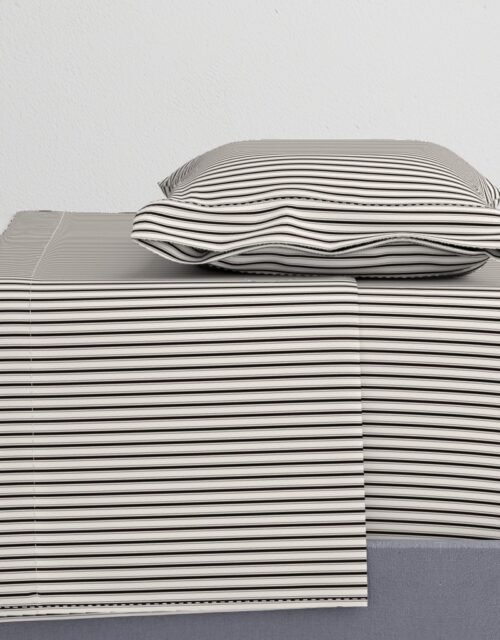 Micro Coal Black Antique Vintage Mattress Ticking Stripe on Cream Sheet Set