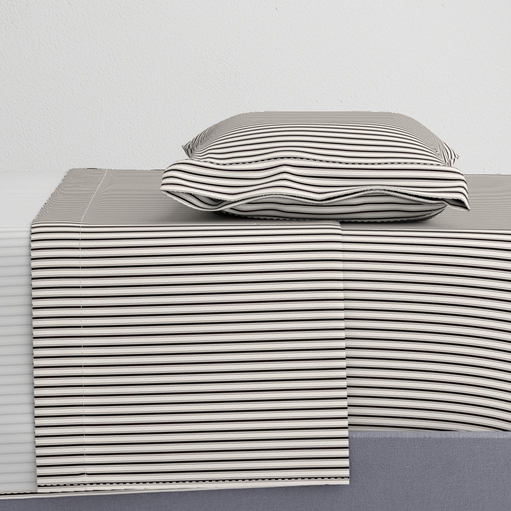 Micro Coal Black Antique Vintage Mattress Ticking Stripe on Cream Sheet Set Micro Coal Black Antique Vintage Mattress Ticking Stripe on Cream Sheet Set