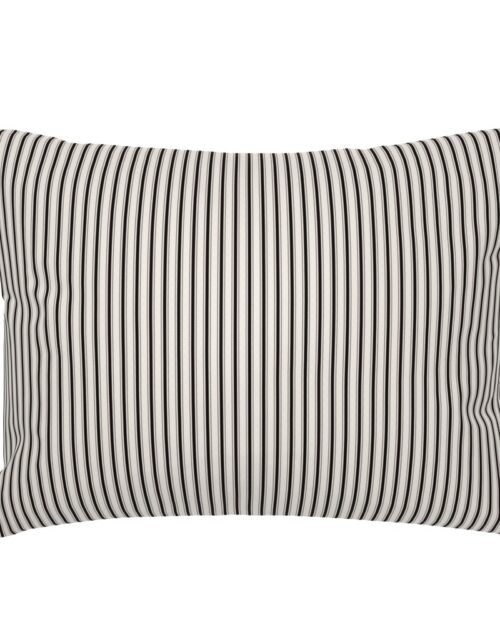 Micro Coal Black Antique Vintage Mattress Ticking Stripe on Cream Standard Pillow Sham
