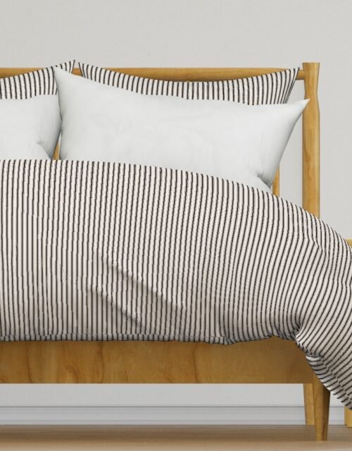 Micro Coal Black Antique Vintage Mattress Ticking Stripe on Cream Duvet Cover