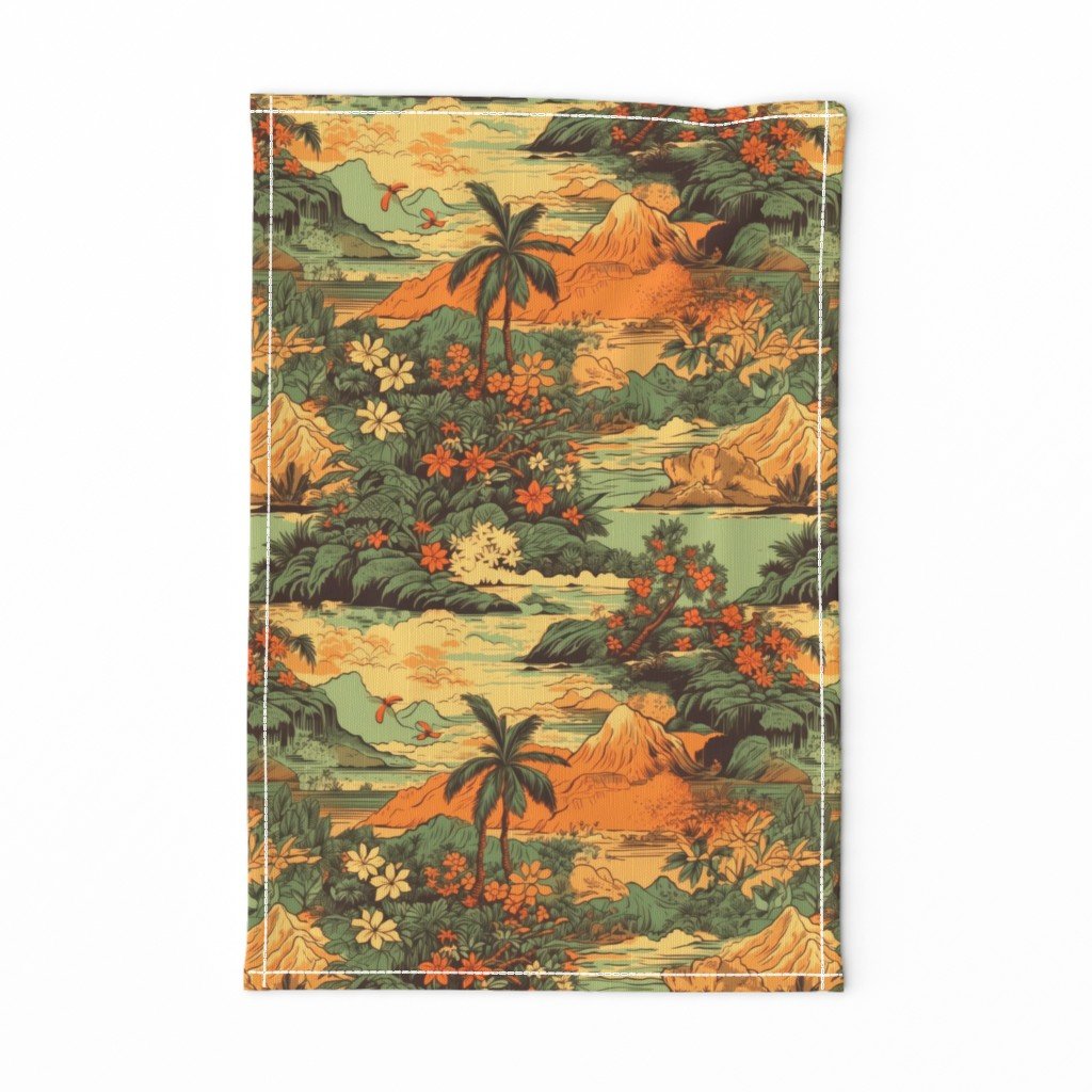Small Vintage Hawaiian Landscape Green Tea Towel Small Vintage Hawaiian Landscape Green Tea Towel