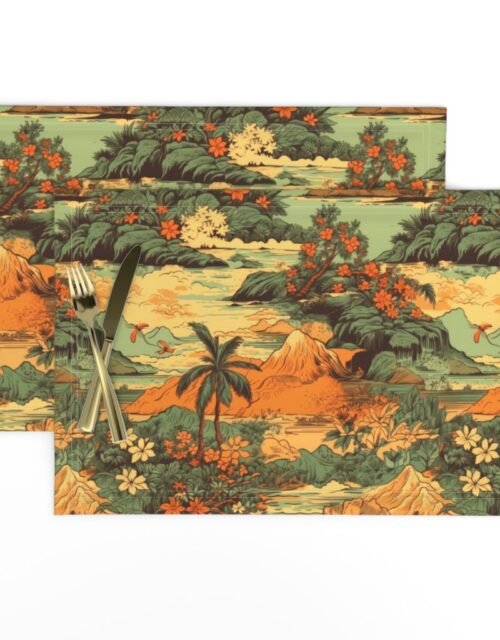 Small Vintage Hawaiian Landscape Green Placemats