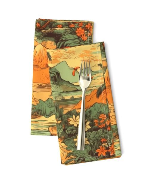 Small Vintage Hawaiian Landscape Green Dinner Napkins