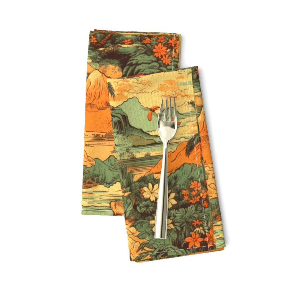 Small Vintage Hawaiian Landscape Green Dinner Napkins Small Vintage Hawaiian Landscape Green Dinner Napkins