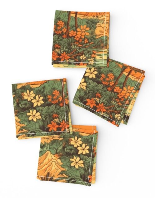 Small Vintage Hawaiian Landscape Green Cocktail Napkins