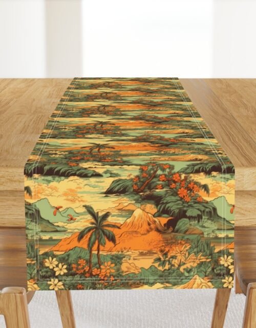 Small Vintage Hawaiian Landscape Green Table Runner