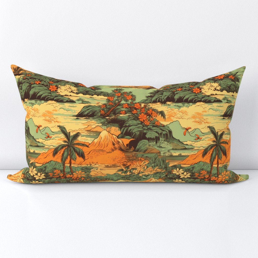 Small Vintage Hawaiian Landscape Green Lumbar Throw Pillow Small Vintage Hawaiian Landscape Green Lumbar Throw Pillow