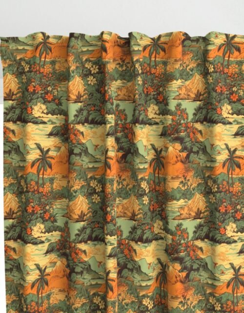 Small Vintage Hawaiian Landscape Green Curtains
