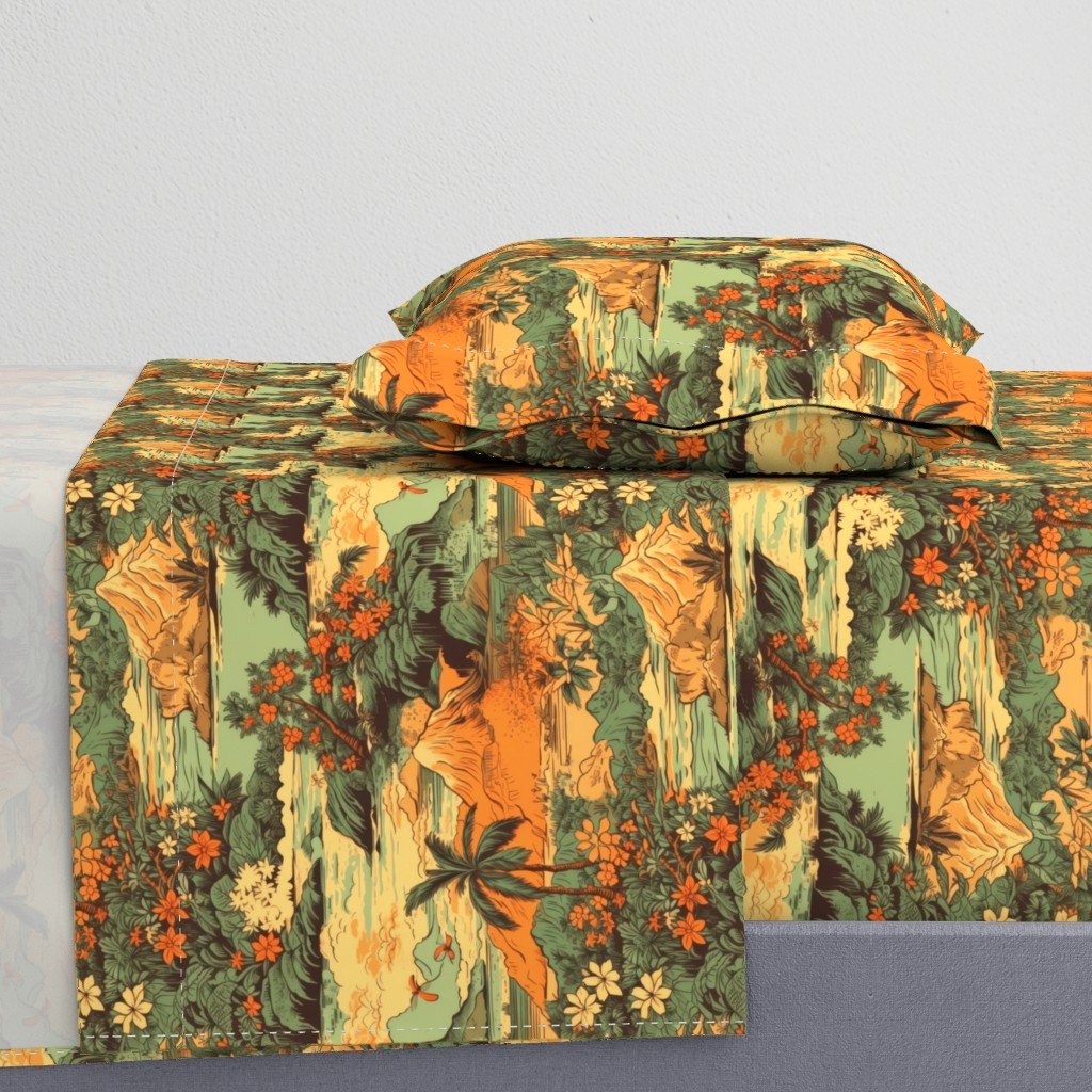 Small Vintage Hawaiian Landscape Green Sheet Set Small Vintage Hawaiian Landscape Green Sheet Set