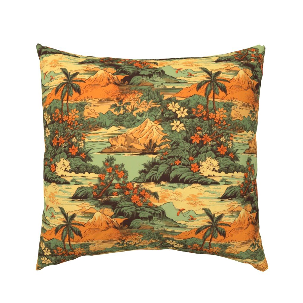 Small Vintage Hawaiian Landscape Green Euro Pillow Sham Small Vintage Hawaiian Landscape Green Euro Pillow Sham