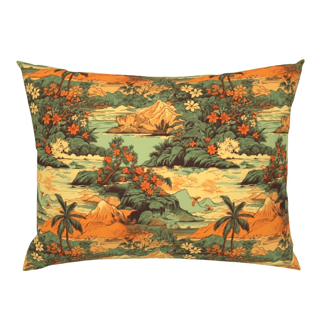 Small Vintage Hawaiian Landscape Green Standard Pillow Sham Small Vintage Hawaiian Landscape Green Standard Pillow Sham