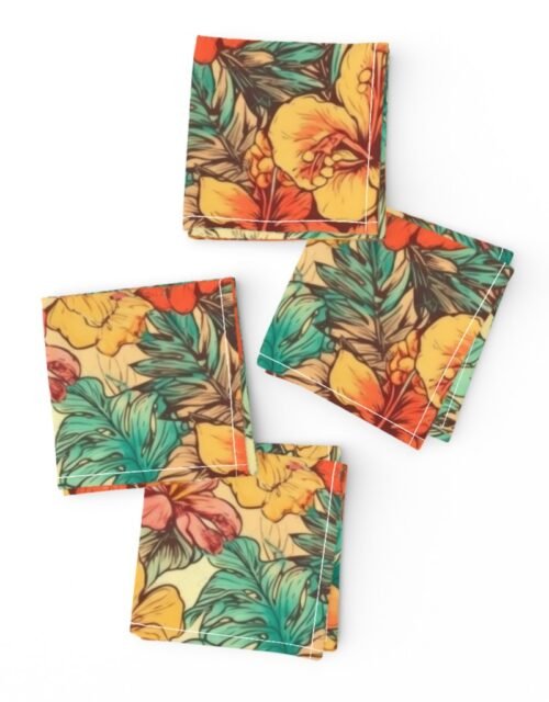 Soft Vintage Hawaiian Hibiscus Watercolor in Coral Orange Cocktail Napkins