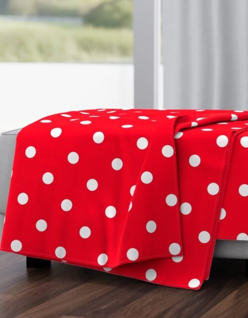 White Polkadots on Cherry Red Throw Blanket
