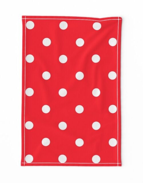 White Polkadots on Cherry Red Tea Towel
