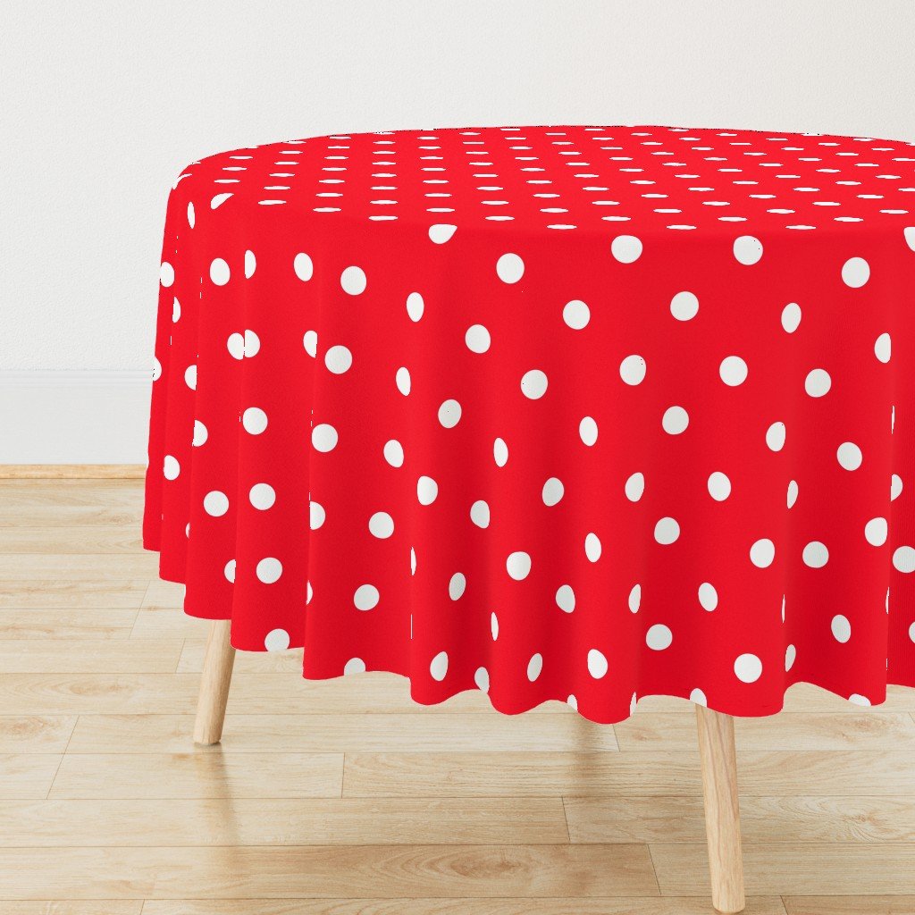 White Polkadots on Cherry Red Round Tablecloth White Polkadots on Cherry Red Round Tablecloth
