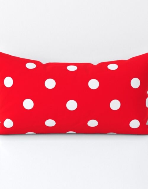 White Polkadots on Cherry Red Lumbar Throw Pillow