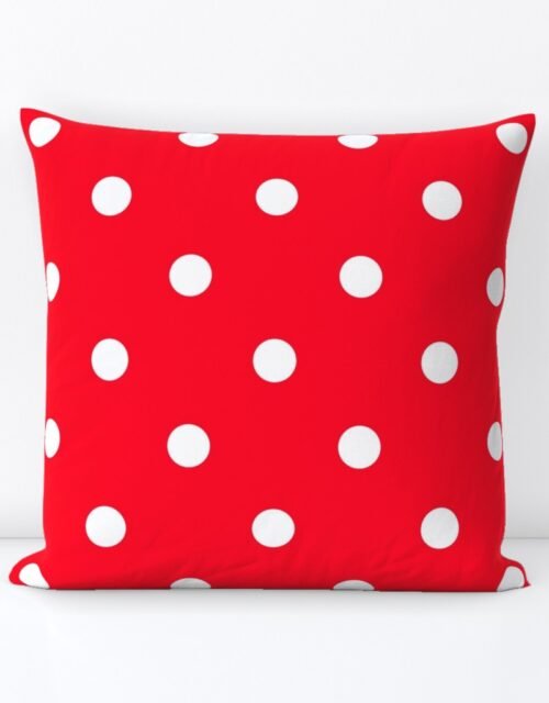 White Polkadots on Cherry Red Square Throw Pillow