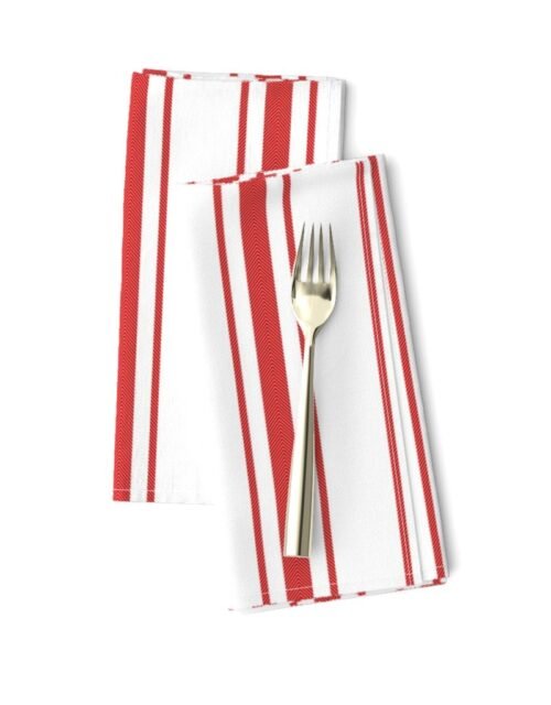 Mattress Ticking Wide Striped Pattern in Red and White Dinner Napkins