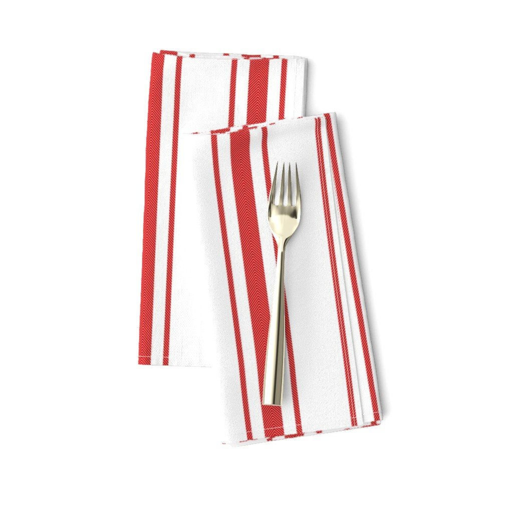 Mattress Ticking Wide Striped Pattern in Red and White Dinner Napkins Mattress Ticking Wide Striped Pattern in Red and White Dinner Napkins