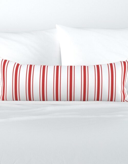 Mattress Ticking Wide Striped Pattern in Red and White Extra Long Lumbar Pillow