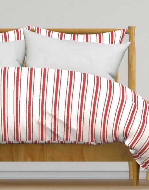 Mattress Ticking Wide Striped Pattern in Red and White Duvet Cover