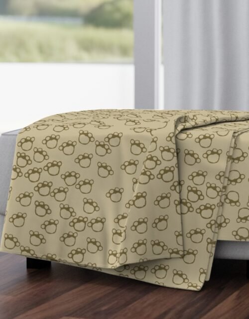 Paw Prints in Brown on Khaki Beige Throw Blanket