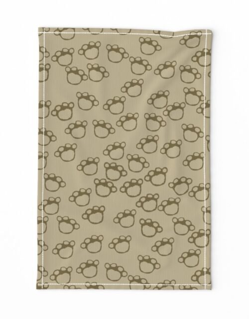 Paw Prints in Brown on Khaki Beige Tea Towel