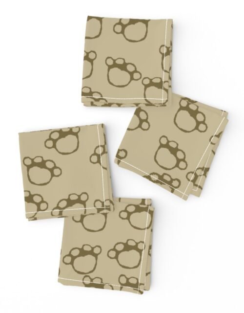 Paw Prints in Brown on Khaki Beige Cocktail Napkins