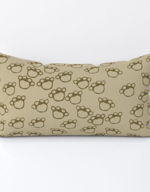 Paw Prints in Brown on Khaki Beige Lumbar Throw Pillow