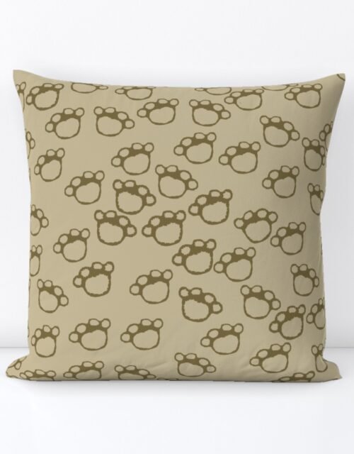 Paw Prints in Brown on Khaki Beige Square Throw Pillow