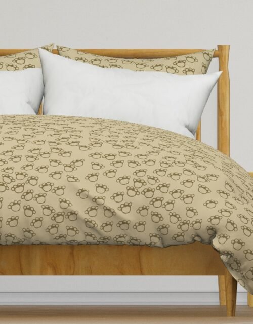 Paw Prints in Brown on Khaki Beige Duvet Cover