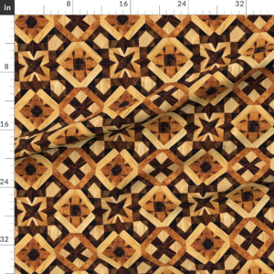 Fabric in Geometric Marquetry Wood Inlay Pattern in Warm Natural Tones