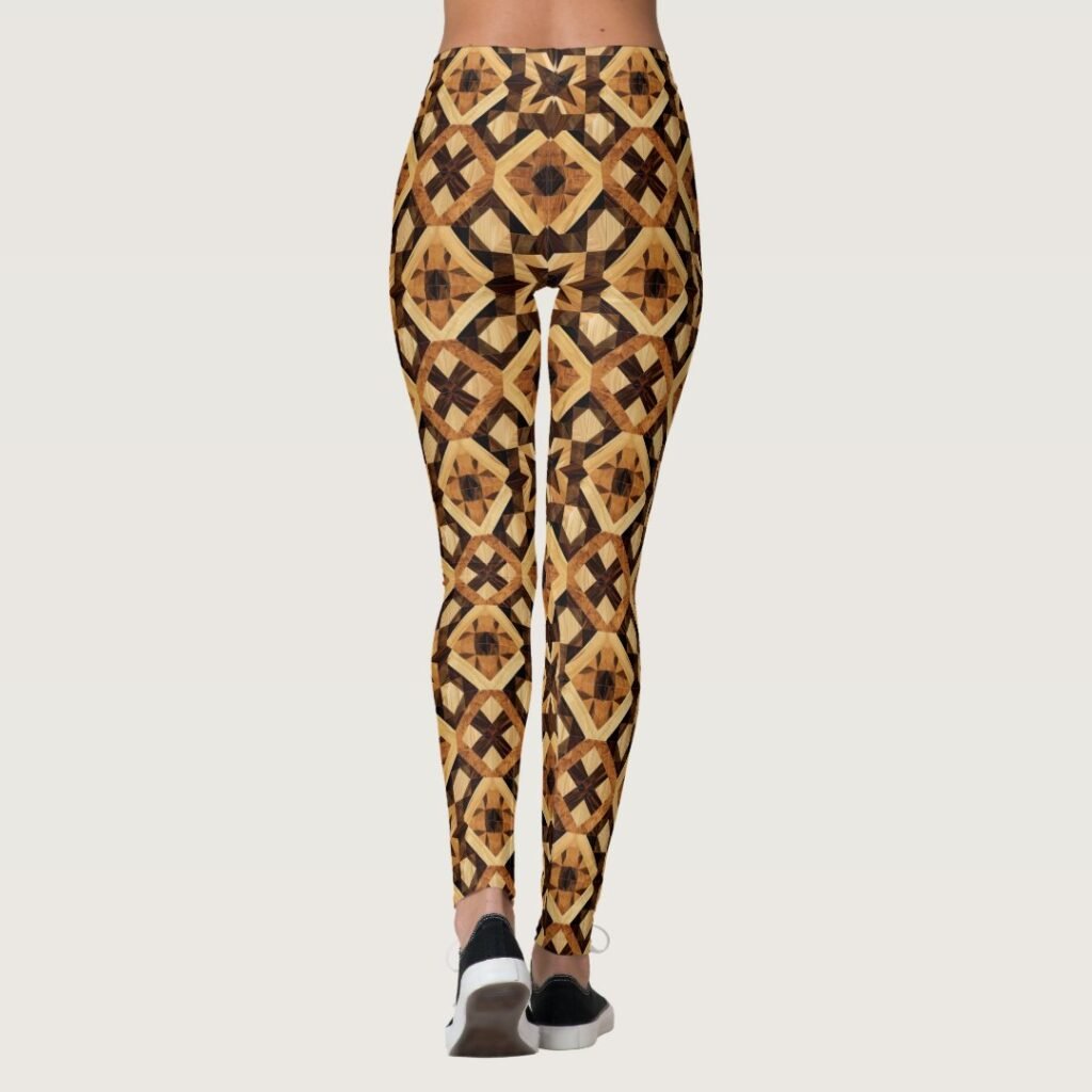 Geometric Wood Marquetry Inlay Diamond Pattern Leggings