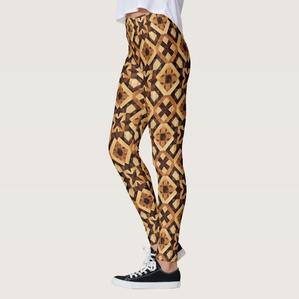 Geometric Wood Marquetry Inlay Diamond Pattern Leggings