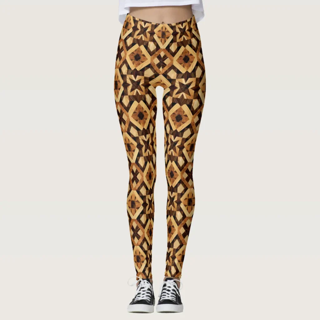 Geometric Wood Marquetry Inlay Diamond Pattern Leggings