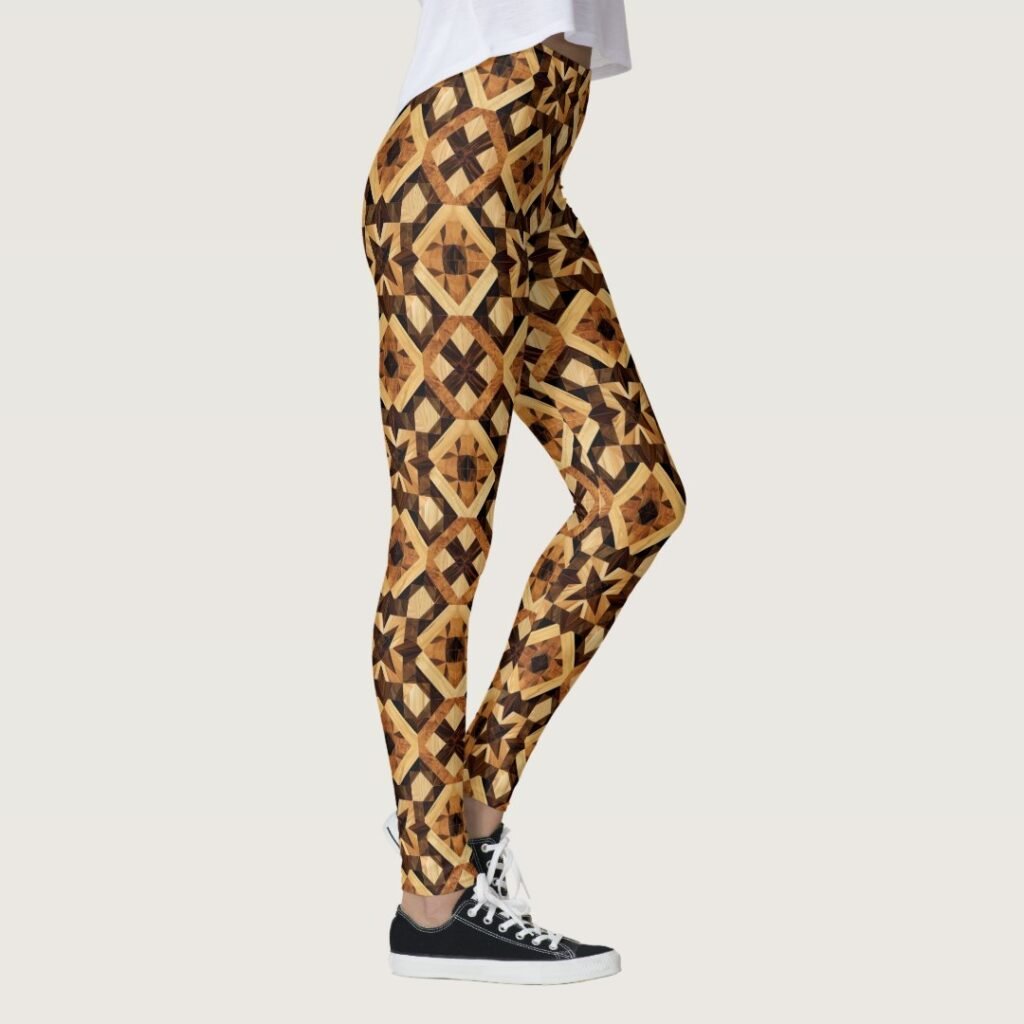 Geometric Wood Marquetry Inlay Diamond Pattern Leggings