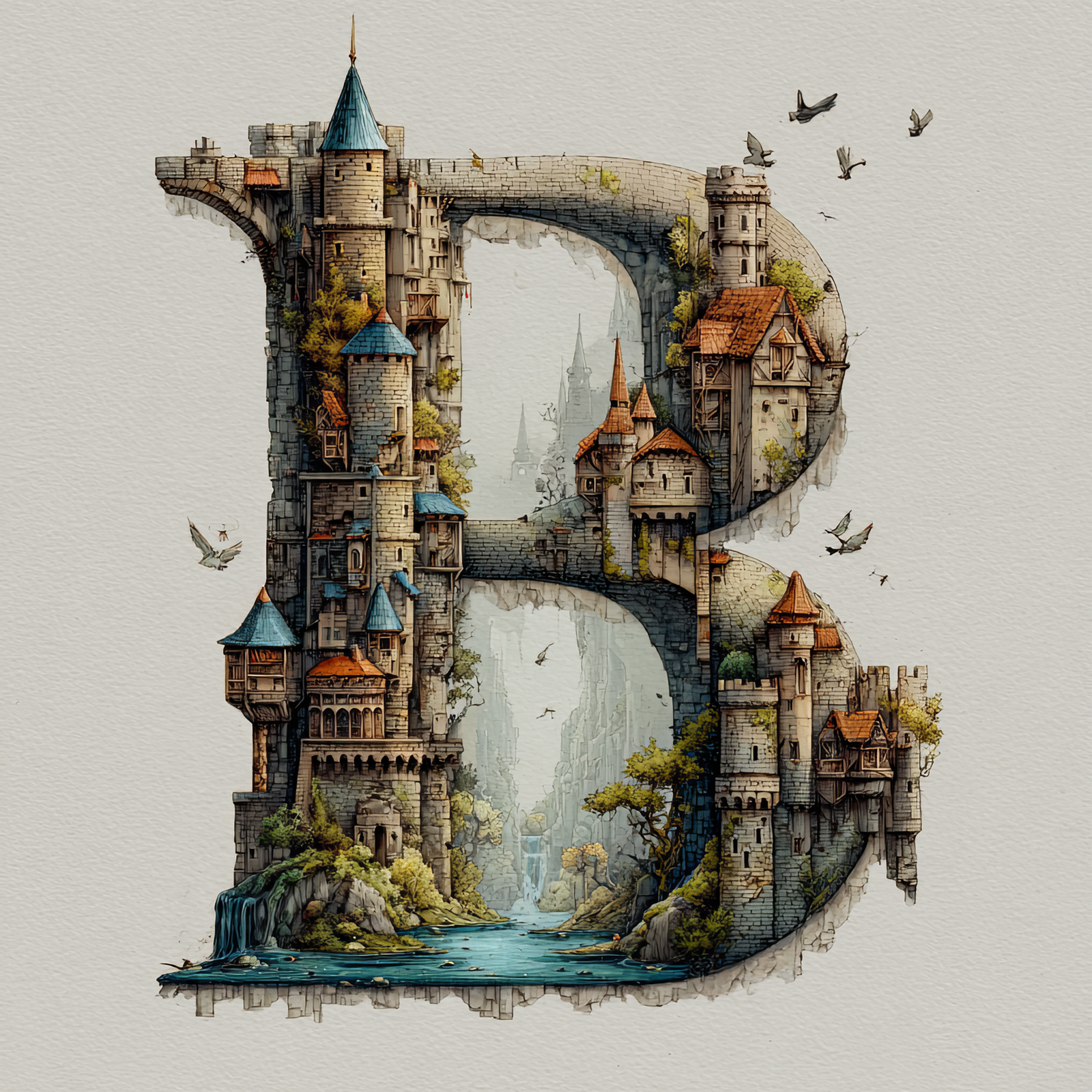 The Letter B: Castles in the Sky Fantasy Alphabet Art