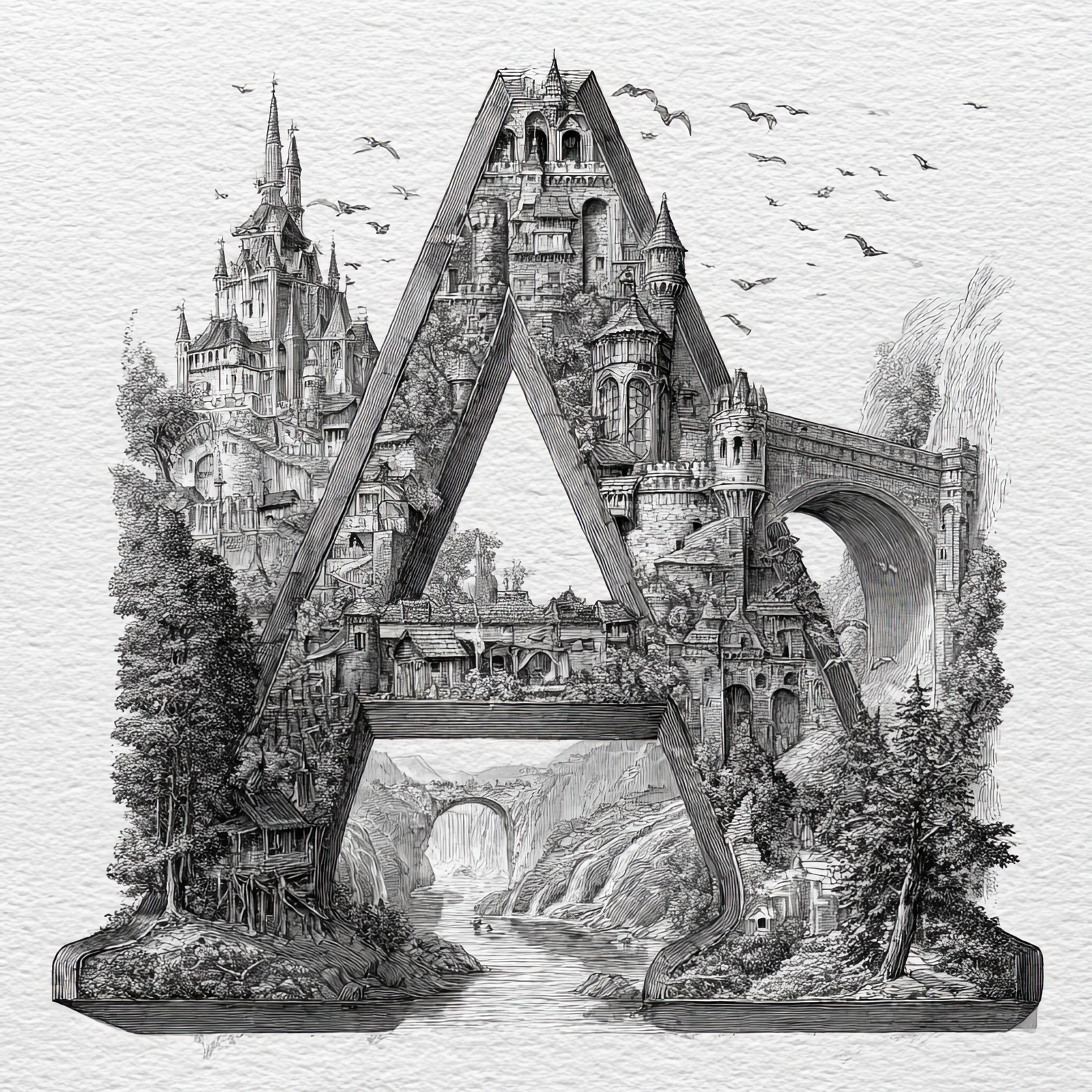 The Letter A: Castles in the Sky Fantasy Alphabet Art